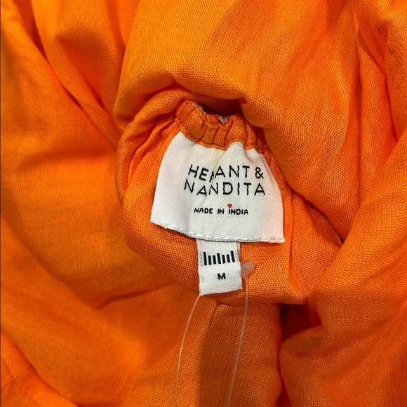 NWT Hemant & Nandita Women’s Bright Orange Dress with Floral Accents Size Medium - Picture 8 of 10